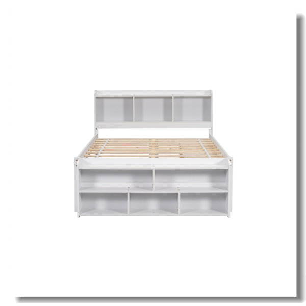 Hokku Designs Full Bed With Bookcase Headboard, Under Bed Storage